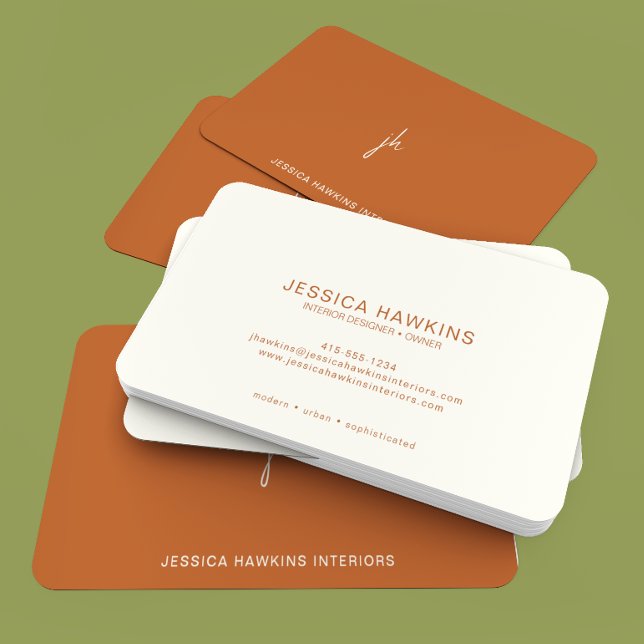 Tarjeta De Visita Naranja oscuro monograma de escritura simple elega (Subido por el creador)