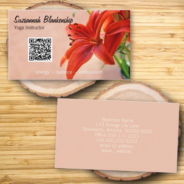 Tarjeta De Visita Naranja Personalizado de fotos  QR Código Instruct (front and back business card design)