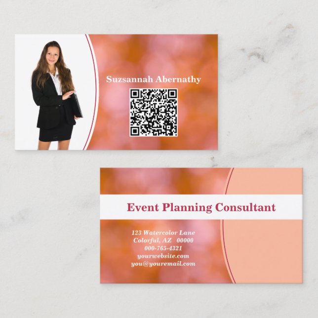 Tarjeta De Visita Naranja profesional Bokeh Blur Personalizado Foto  (Anverso / Reverso)