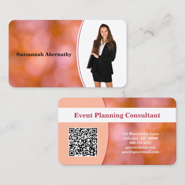 Tarjeta De Visita Naranja profesional Bokeh Blur Personalizado Foto  (Anverso / Reverso)