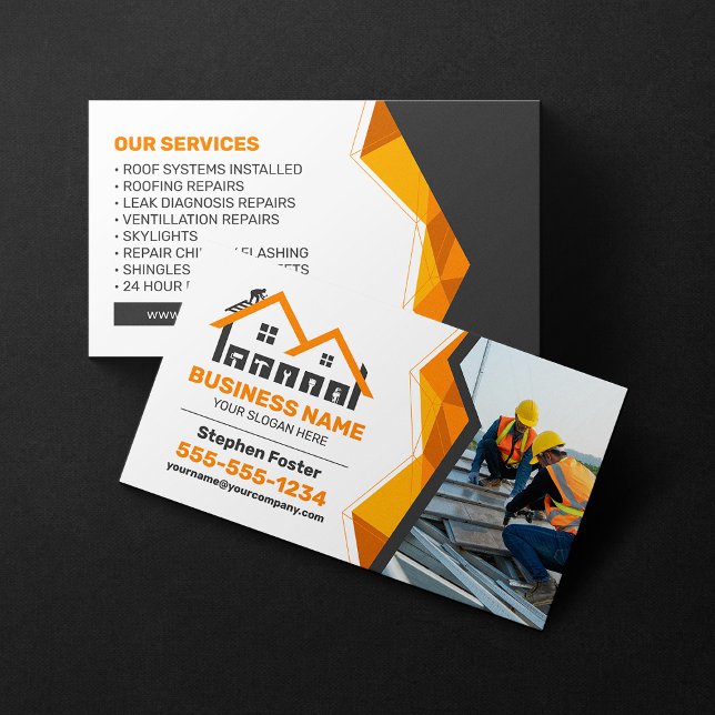 Tarjeta De Visita Naranja Profesional Roofing Shingles House (Subido por el creador)