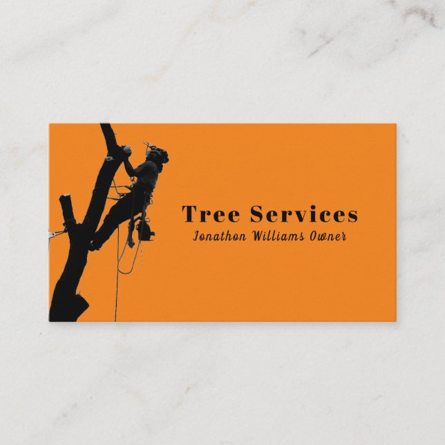 Tarjeta De Visita Naranja Profesional Tree Trimming Service Business (Anverso)