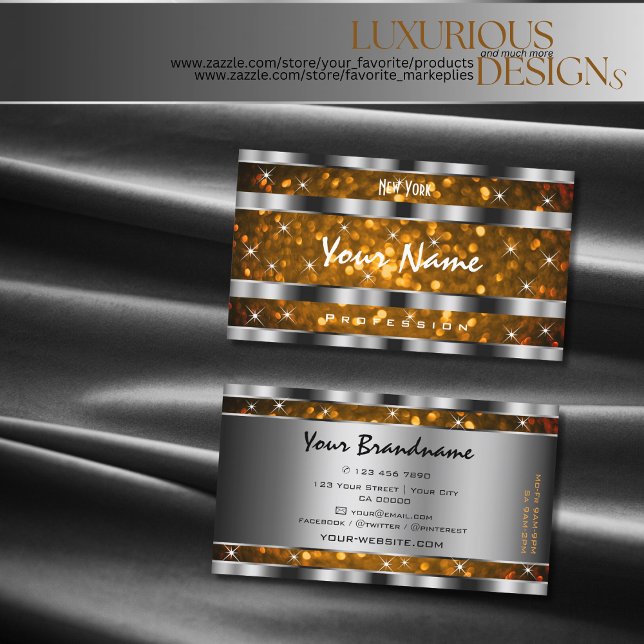 Tarjeta De Visita Naranja Purpurina de oro Sparkle Stars Decoración  (Subido por el creador)