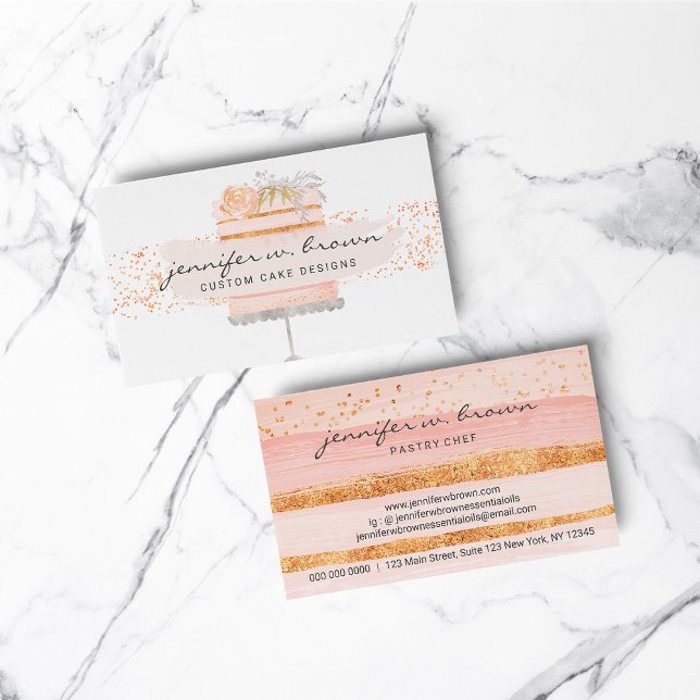 Tarjeta De Visita Naranja purpurina Floral Cake Elegante Panadería (Glitter Orange Floral Cake Elegant Bakery Business Card)