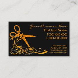 Tarjeta De Visita Naranja purpurina negro giratorio pelo corte tarje