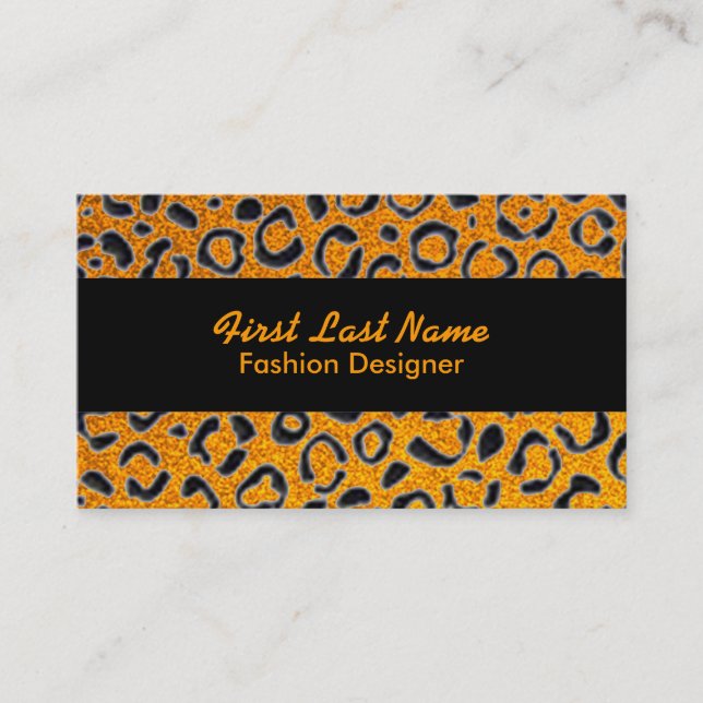 Tarjeta De Visita Naranja purpurina negro manchas leopardo cartas pe (Anverso)