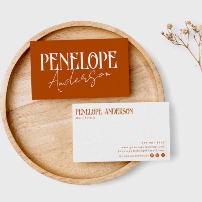 Tarjeta De Visita Naranja Quemado de Terracota Boho Neutral moderno (Subido por el creador)