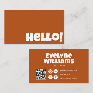 Tarjeta De Visita Naranja Quemado de Terracota Retro Código QR Hola