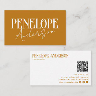 Tarjeta De Visita Naranja Quemado Simple QR Código Boho Terracotta M