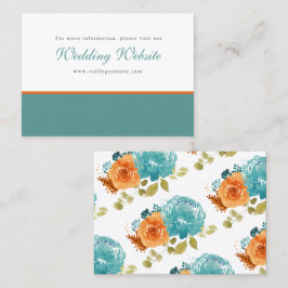 Tarjeta De Visita Naranja quemado verde azulado Floral Boho Boda sit