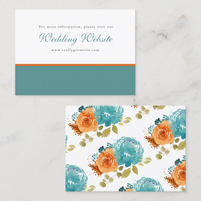 Tarjeta De Visita Naranja quemado verde azulado Floral Boho Boda sit (Anverso / Reverso)