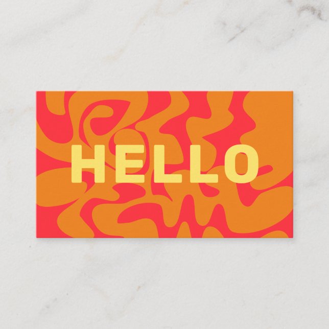 Tarjeta De Visita Naranja Red Lemon Yellow Groovy Waves HELLO (Anverso)