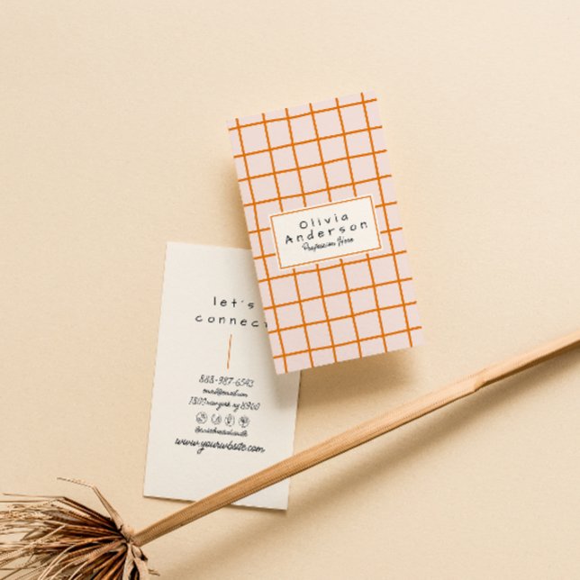 Tarjeta De Visita Naranja retro Wavy Checkered Trendy Boho Funky (Subido por el creador)