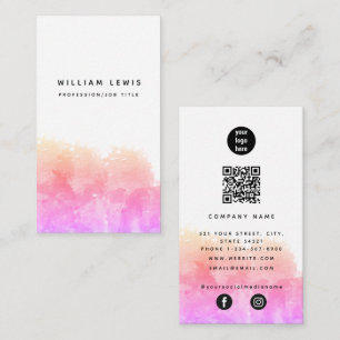 Tarjeta De Visita Naranja Rosa acuarela Código QR Medios sociales