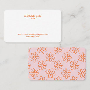 Tarjeta De Visita Naranja Rosa Boho Cute Girly Minimalista Simple