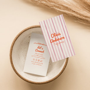 Tarjeta De Visita Naranja Rosa De Mano Dibujada Por Escrito Whimsy B