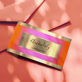 Tarjeta De Visita Naranja rosa elegante con marco dorado profesional