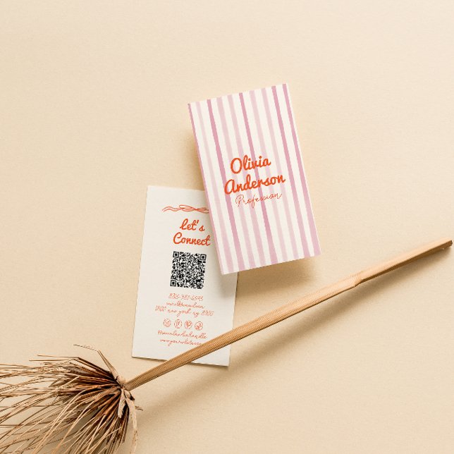 Tarjeta De Visita Naranja rosa escrito con mano Whimsy Boho QR Code (Subido por el creador)