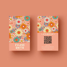 Naranja rosa retro Código QR Groovy moda floral