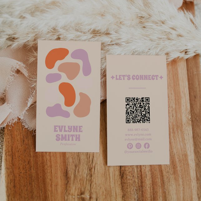 Tarjeta De Visita Naranja Rosa Retro Código QR Resumen Groovy Girly (Subido por el creador)