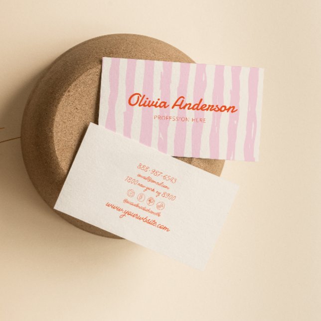 Tarjeta De Visita Naranja Rosa Retro Escrito A Mano Dibujado Desnudo (Subido por el creador)