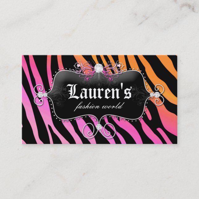 Tarjeta De Visita Naranja rosado moderno de la joyería de la cebra (Anverso)