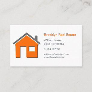Tarjeta De Visita Naranja simple e icono gris del hogar Agente inmob