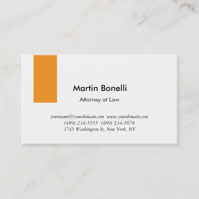 Tarjeta De Visita Naranja simple y clásico único y blanco (Anverso)