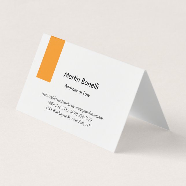 Tarjeta De Visita Naranja simple y clásico único y blanco (Anverso)
