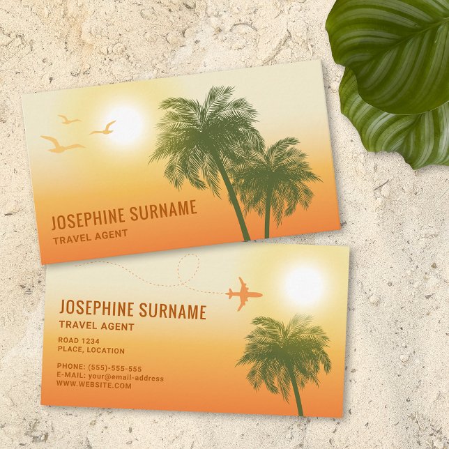 Tarjeta De Visita Naranja Sunset Tropical Palm Trees Agente de viaje (Ideal for travel agents and other people who work within the travelling and tourism industry.)