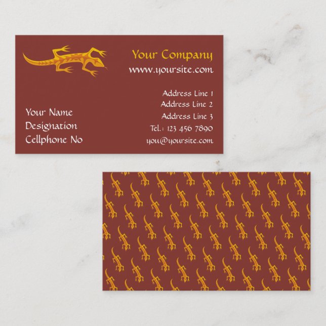 Tarjeta De Visita Naranja Tribal Lizard (Anverso / Reverso)