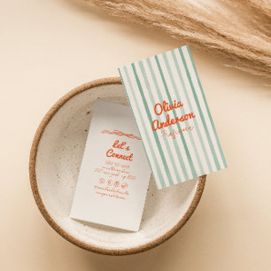 Tarjeta De Visita Naranja Verde Escrito A Mano Whimsy Boho Único