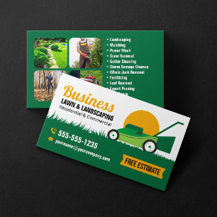 Tarjeta De Visita Naranja Verde Lawn & Landscaping Service Lawncare