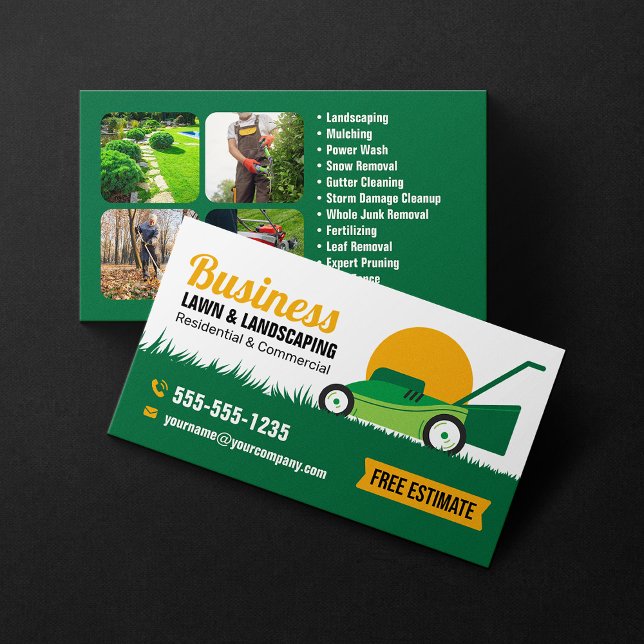 Tarjeta De Visita Naranja Verde Lawn & Landscaping Service Lawncare (Subido por el creador)