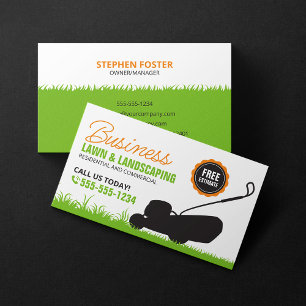 Tarjeta De Visita Naranja Verde Lawn Landscaping Service Lawncare Mo