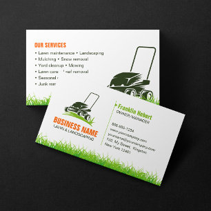 Tarjeta De Visita Naranja verde profesional Lawncare Landscaping Mow