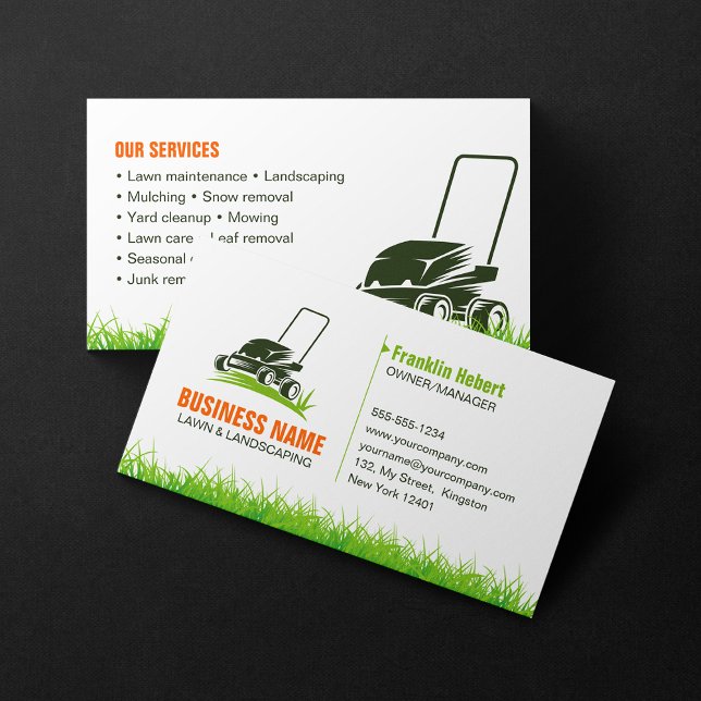 Tarjeta De Visita Naranja verde profesional Lawncare Landscaping Mow (Subido por el creador)