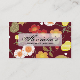 Tarjeta De Visita Naranja Verde Rojo Fino Floral Japonesa