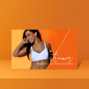 Tarjeta De Visita Naranja vertical   Foto de código QR de entrenador
