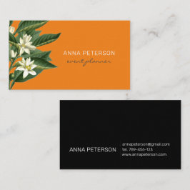 Tarjeta De Visita Naranja Vintage elegante y moderno con flores de f