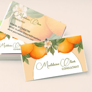Tarjeta De Visita Naranjas Citrus acuarela moderna Código QR