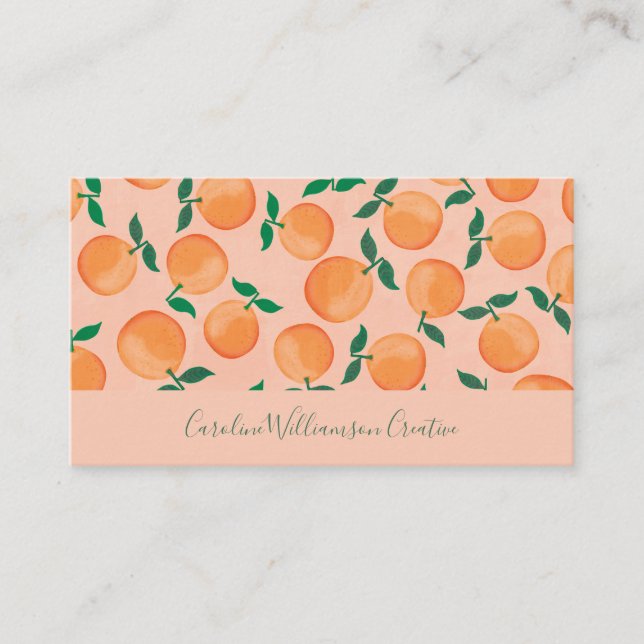 Tarjeta De Visita Naranjas modernos de cítricos rosados de Boho con  (Anverso)