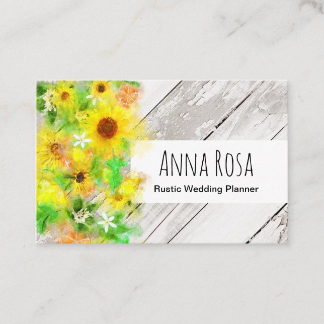 Tarjeta De Visita *~* Naranjas Rústicos de los girasoles de la mader (Anverso)