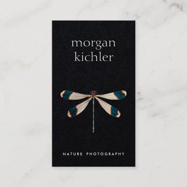 Tarjeta De Visita Natural de la libélula única negro (Anverso)