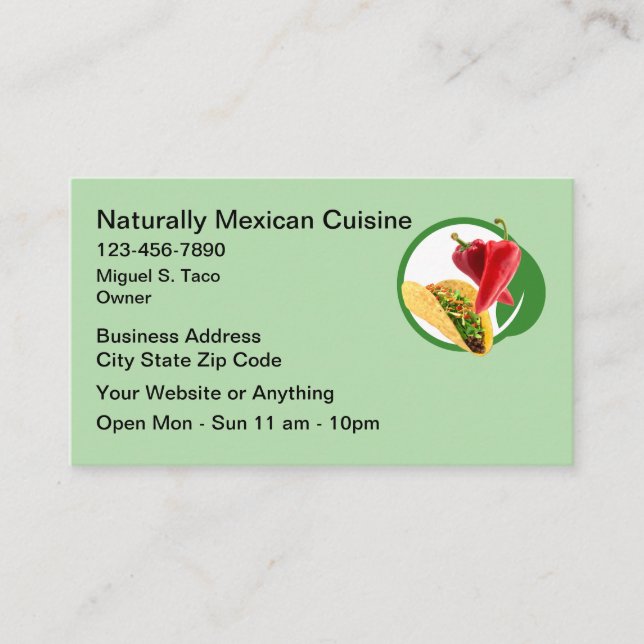 Tarjeta De Visita Natural Mexican Cuisine Business Cards  (Anverso)