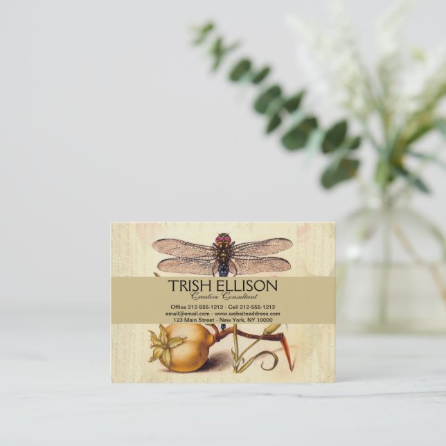 Tarjeta De Visita Naturaleza botánica de la libélula (Anverso de pie)