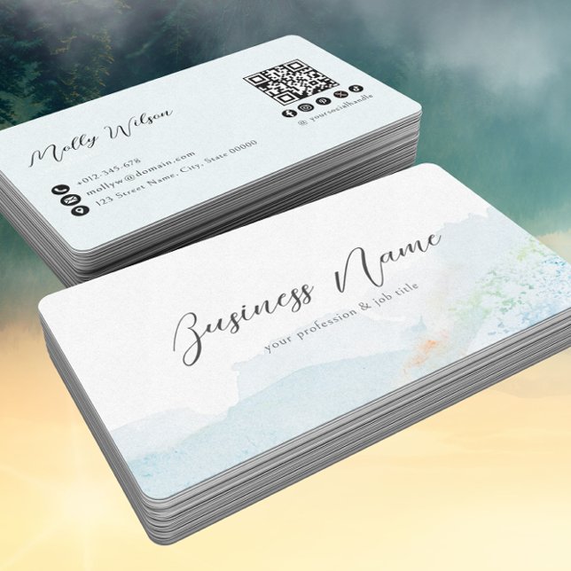 Tarjeta De Visita Naturaleza de las acuarelas Pastel Código QR Medio (Subido por el creador)