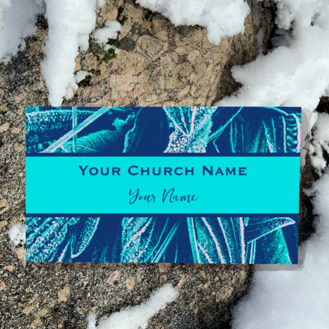 Tarjeta De Visita Naturaleza Turquesa Moderna Biblia Verso Salmos 23 (Personalize your own Church invitation cards with a favorite Bible Verse Scripture on Back. )