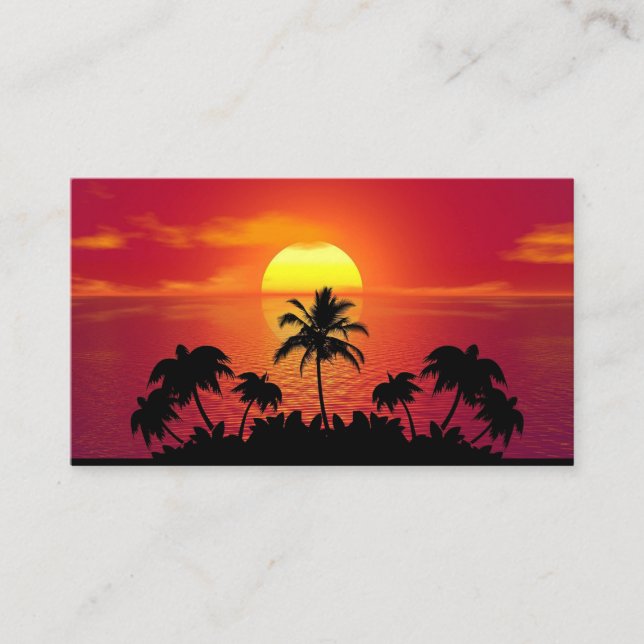 Tarjeta De Visita Nature Sunset Palm Trees illustration  (Anverso)