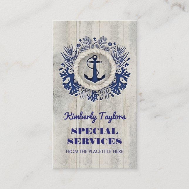 Tarjeta De Visita Nautical Anchor Rustic Driftwood (Anverso)